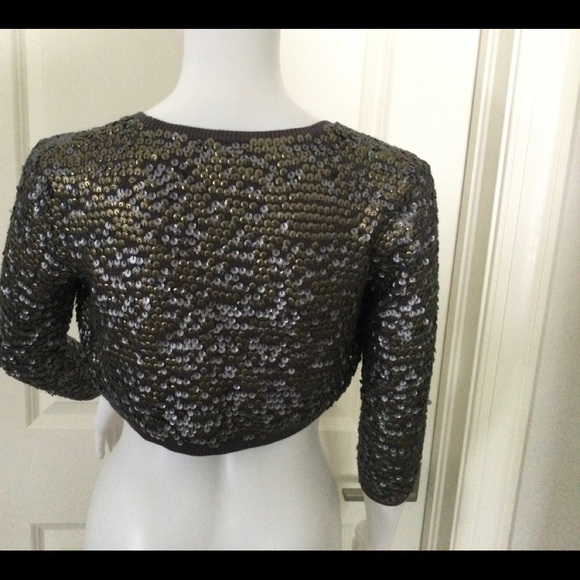 Bebe XS gray with Matt silver/gold sequin brand new cardigan - Picture 3 of 13